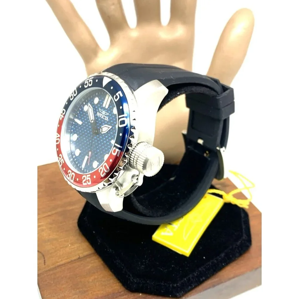 Invicta Mens Watch 35658 Pro Diver Quartz Blue Dial Pepsi Bezel Rubber Band 50mm